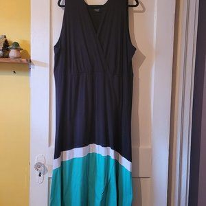 Faded Glory Black with Asymmetrical White & Green on Bottom Maxi Dress Size 3x
